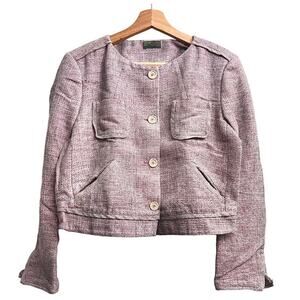 Sartoria Benetton Purple Woven Linen Blend Box Crop Blazer Jacket IT 48 US 12